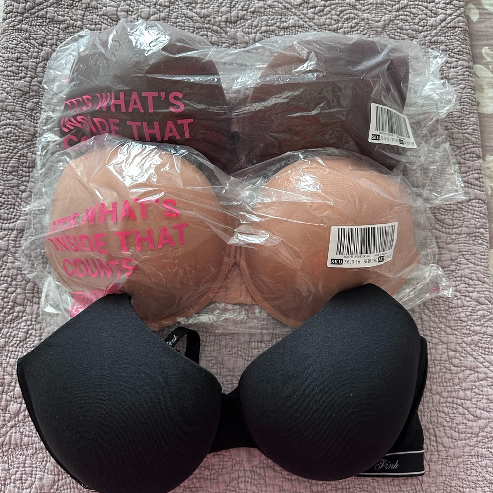 PINK Victoria's Secret Black and Brown Bra Set